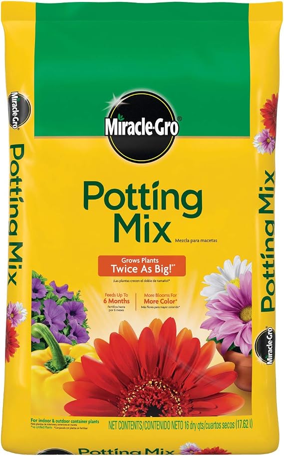 Miracle-Gro Potting Mix, 16 qt. | For Container Plants, Flowers, Vegetables, Shrubs, Annuals, Perennials, Feeds up to 6 Months