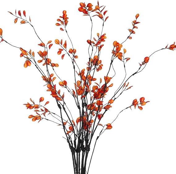 8 PCS Fall Stems Artificial Ficus Branches, 38 in Faux Yellow Leave Eucalyptus Stems, Bendable Fall Branches for Vase, Table Centerpiece, Harvest Party Decor, Autumn Floral Decoration