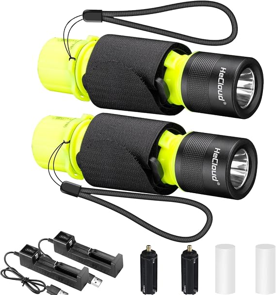 2 Pack IPX8 Waterproof Diving Flashlight Rechargeable Scuba Dive Light with 3 Modes for Scuba Diving, Snorkeling, Fishing, Emergency for Divers, Outdoor Enthusiasts