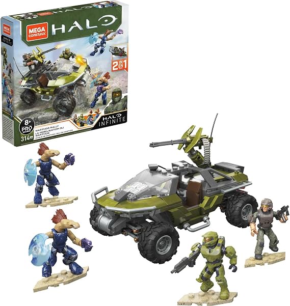 Mega Construx Halo Warthog Rally Vehicle Halo Infinite Construction Set with Master Chief Character Figure, Building Toys for Kids
