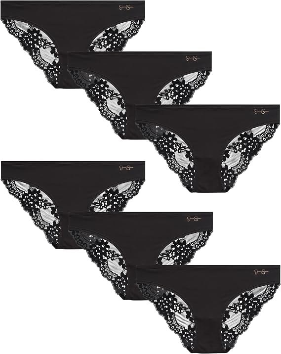 Jessica Simpson Women's Bikini Panties - 6 Pack Seamless Lace Womens Underwear - Microfiber Bikinis for Women (Sizes: S-XL)