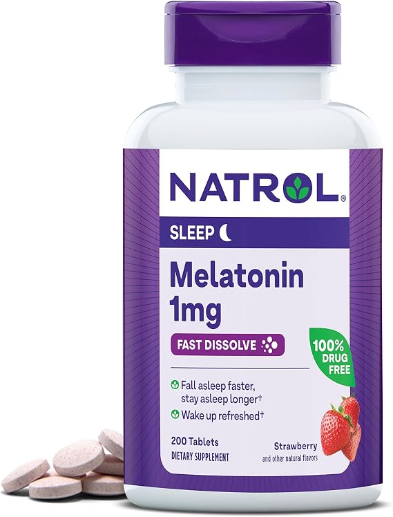 Natrol Melatonin 1 mg Fast Dissolve Tablets, Strawberry, 200 Count