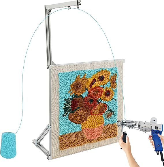 Rug Tufting Frame, 27.55*27.55in Aluminum Alloy Rug Making Primary Tufting Cloth Stand Adjustable Width Height Metal Fabric Rug Tufting Kit for Tapestry Making (Silver, 27.55 x 27.55in)