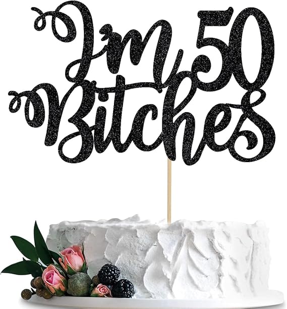 I'm 50 Cake Topper, Black Glitter 50th Birthday Party Decorations | Funny 50th Birthday Cake Topper, 50th Birthday Cake Decorations for Women Men, Happy 50th Birthday Party Decorations (Black)