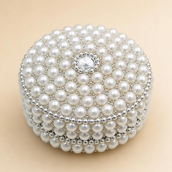 LOVENSPIRE Pearl Jewelry Box for Women Jewelry Travel Case Indian Festival Favor Wedding Pooja Diwali Gift Jewelry Organizer for Mothers Day Anniversary Housewarming