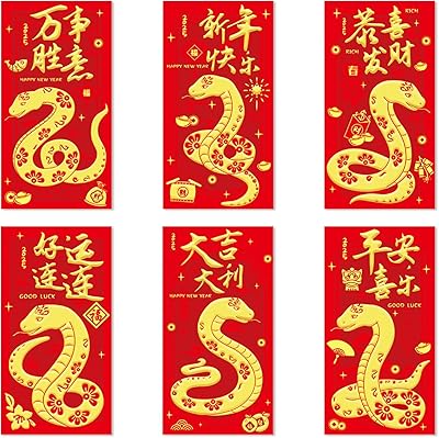 36 PCS Chinese Red Envelopes Chinese HongBao Envelopes 2025 Chinese New Year Snake Lucky Money Envelope Lunar Year Card Pockets for Spring Festival New Year Wedding Birthday Party