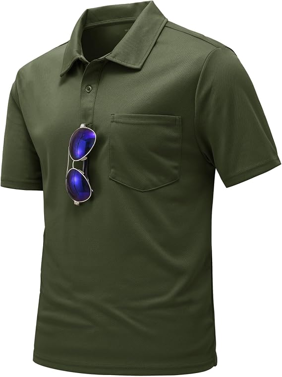 TBMPOY Men's Polo Shirts with Pocket Short Sleeve Casual Sports Golf Shirt | Quick Dry Performance Polos, Moisture Wicking, Breathable, Dry Fit, Collared, Sunglass Loop, for Work, Tennis, Business