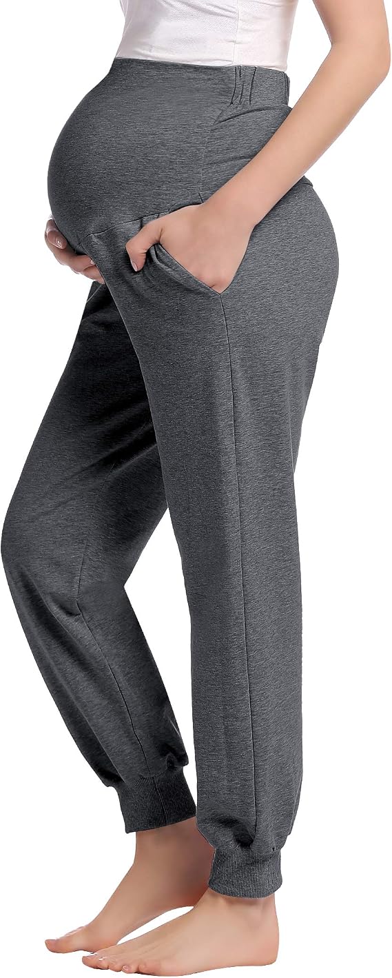 Joyaria Cotton Maternity Jogger Pants Over-the-Belly,Maternity Clothes