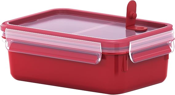 Tefal Master Seal Micro Rectangle Food Storage with Inserts, Red/Clear, 1 Litre