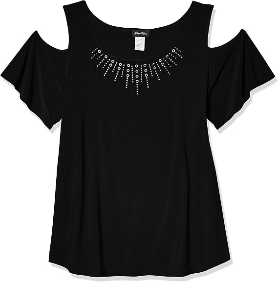 Star Vixen Plus-Size Str Knit Cold-Shoulder Top W Silver Studs Shirt