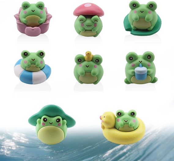 8 Pcs Mini Resin Frog Figurines, Adorable Charming Cute Resin Critters to Decorate Shelf Miniatures Frog Ornaments for Desktop Fairy Garden Scene Props Home Decorative Accents