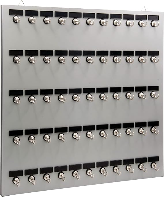 Key Rack, Key Holder 55MGN with 55 Bolted Metal Hooks with Extra Space and Customize Nameplate (60 Sets of Tag and Ring Included), Made in USA