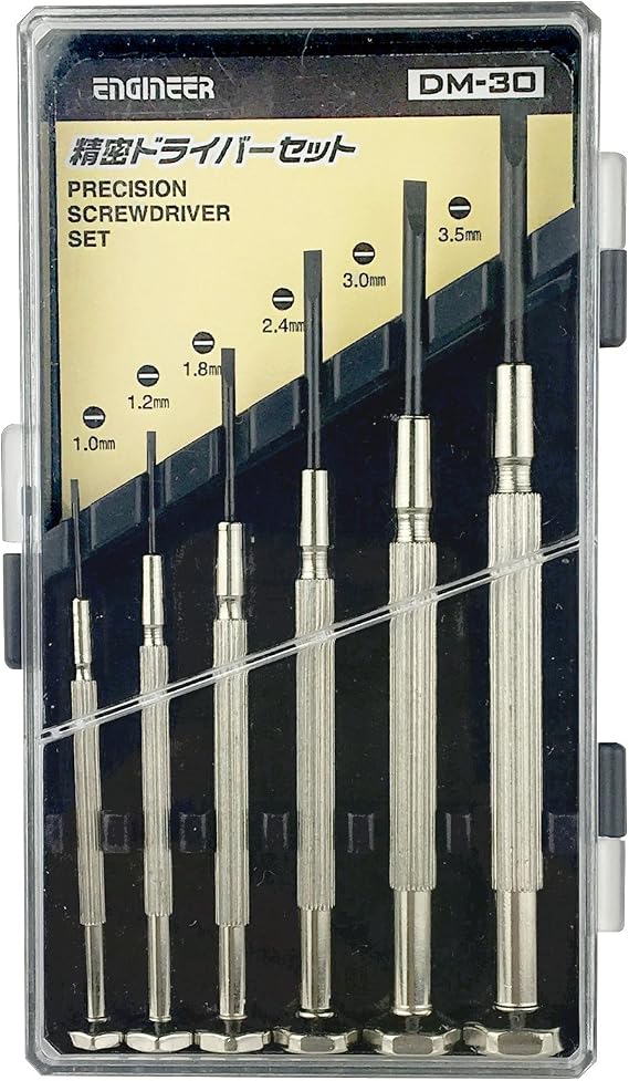 6 piece Precision Screwdriver Set, mini Sizes, Slot Head/Tips with Custom Hard case. ENGINEER dm-30