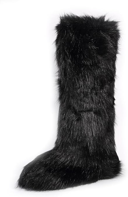 YXCFEWD Faux Fur Boots for Women Winter Knee High Furry Boots Fuzzy Fluffy for Girls Flat Snow Long Boots