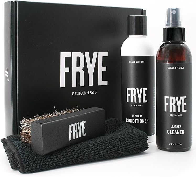 Frye Leather Care Kit 4 Piece Set with U.S.-Made Leather Cleaner & Conditioner Brush, Cloth, and Gift Box Leather Shoe & Boot Cleaning Kit