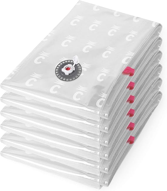 Compactor Aspispace Vacuum Compression Bags XL - 6 Pack, 80X130 cm, Transparent, Reusable Storage Solution
