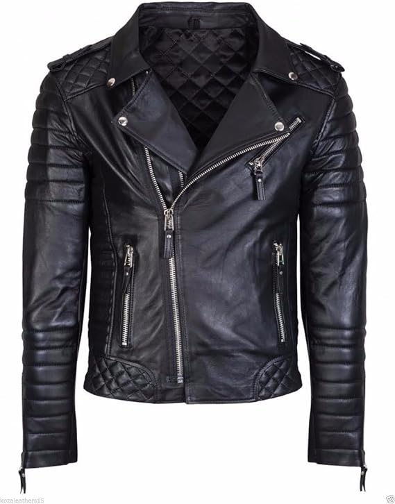 Diamond Quilted Slim Fit Black Biker Sheepskin Leather Jacket