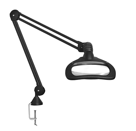 Luxo 18900BK Wave LED-ESD Illuminated Magnifier, 45" Arm, 3.5 Diopter, Edge Clamp, Black