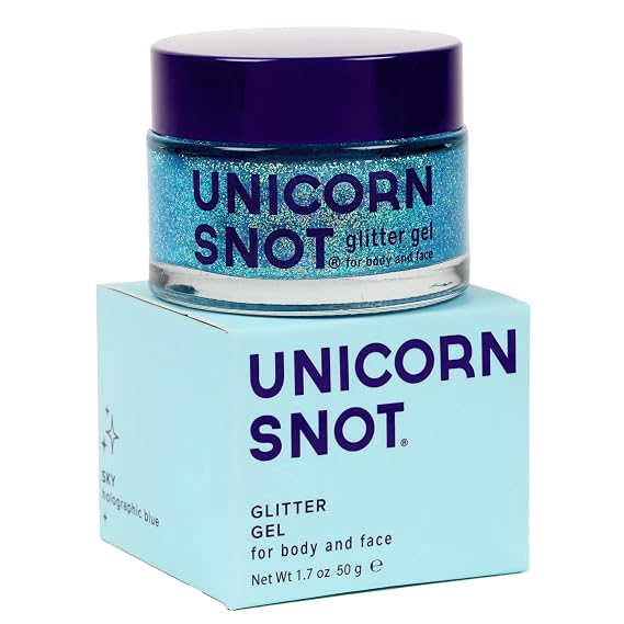 Unicorn Snot Face & Body Glitter Gel - Cosmetic-Grade Holographic Glitter - Safe for Face, Easy Application & Removal - Blue Glitter, 1.7oz (Sky)