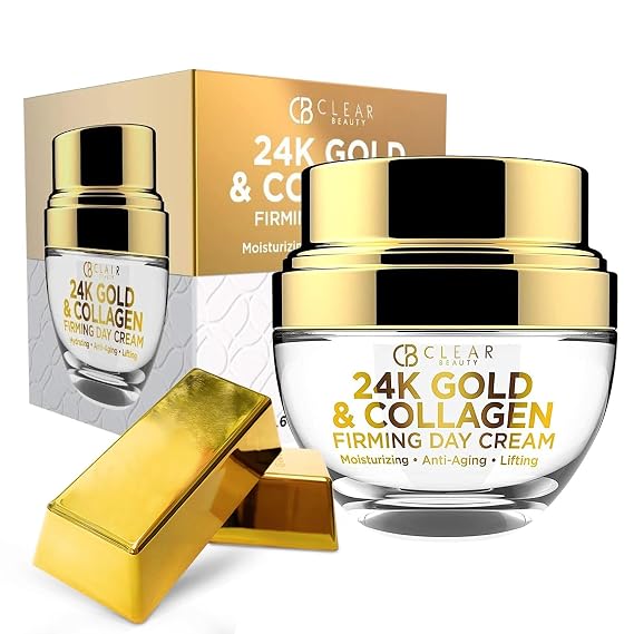 Clear Beauty 24K Gold & Collagen Day Cream Face Moisturizer Dermatologist Tested, Anti Aging Korean Skin Care Anti Wrinkle, Firms & Hydrates For Youthful Glow Vegan, Clean Beauty 1.69 Fl Oz
