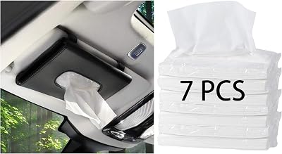 Black Car Tissue Holder with 7 PCS Tissue Refill, Sun Visor Napkin Holder, Car Tissue Box for Sun Visor, Paper Dispenser for Auto, Car Case Refill Tissue, Car Accessories