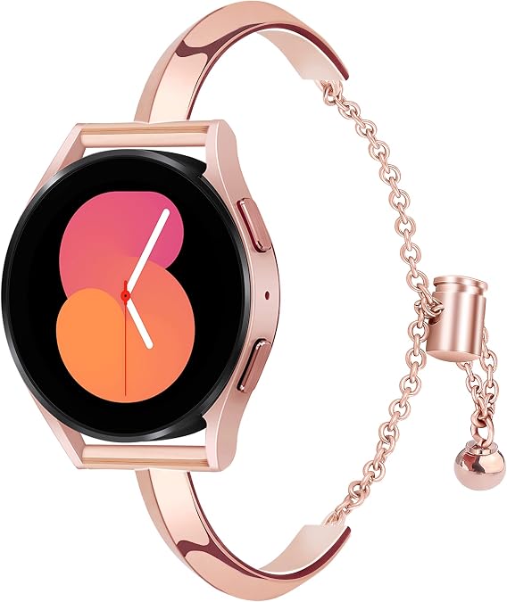 Galaxy Watch 7 6 5 4 band Metal Band for Samsung Galaxy Watch 4 5 6 7 Band 40mm 44mm, Women Slim Dressy Bracelet for Watch 4 6 Classic/Watch 3 41mm/Active 2-Rose Gold