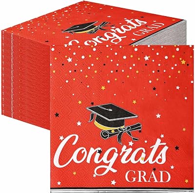 HEIPINIUYE 50 Pieces 3-ply Graduation Napkins 2025 Disposable Cocktail Napkins Paper Napkins for Graduation Party Supplies Orange Beverage Napkin