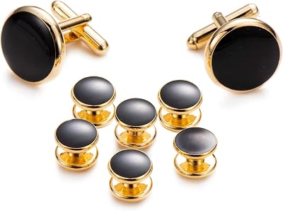 UJOY Cufflinks and Studs Set Blanks Round 4 Colors Shirt Tuxedo Buttons Packed in Cufflink Box for Men