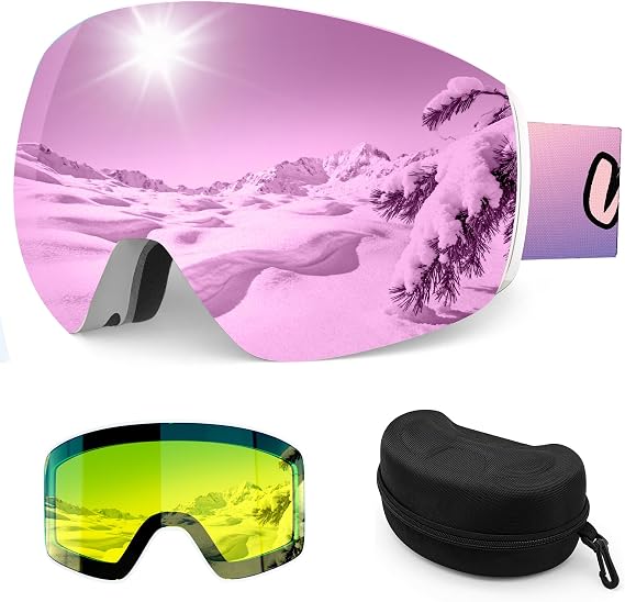 Whale Professional Ski Goggles Unisex Adult Snow Goggles Interchangeable Magnetic Replacement Lenses&Anti-Fog, Anti-UV400