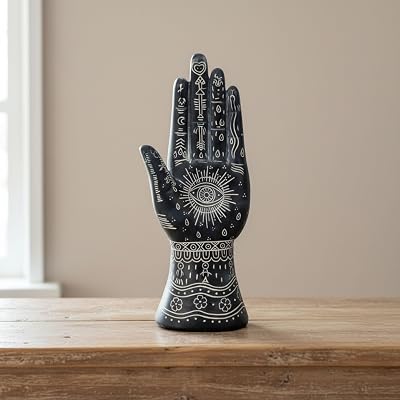 Resin Hand Sculpture Figurines Decorative Object for Display and Conversation, Shelf, Desk, or Nightstand Boho Palmistry Design Accent, Home Decor 10, Matte Black Finish