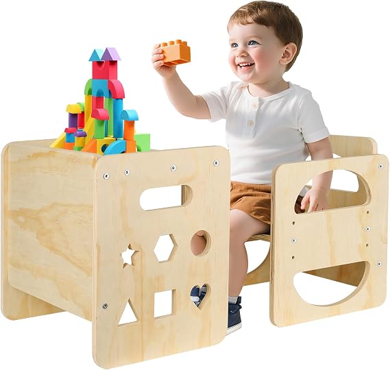 Toddler Table and Chair Set, Montessori Kids Desk with Chalkboard