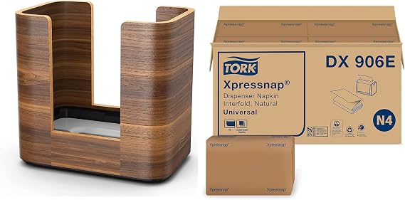 Tork Xpressnap Tabletop Napkin Dispenser, Walnut - N4 + Refill - Universal Paper Napkins, 12 x 500 Napkins