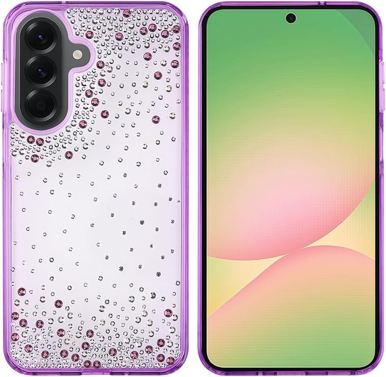 SİDE EYE - Galaxy A56 ile uyumlu Kılıf Airbag Tasarımlı Damla Taşlı Şeffaf Pera Silikon Kapak - Samsung Galaxy A56 - Mor