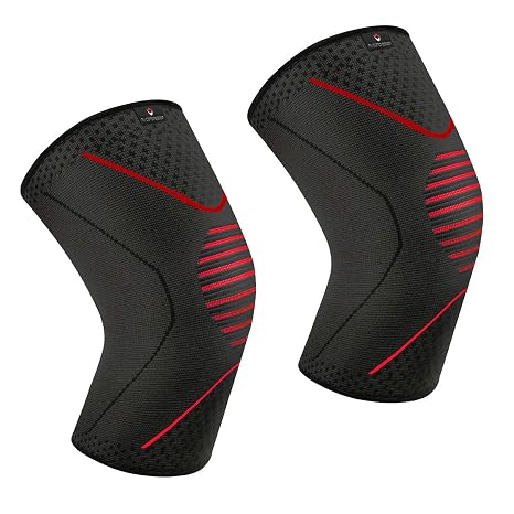 Knee Sleeve/Support (Single or Pair) Essential Race & Recover Premium Sleeve for Meniscus Tear, ACL, MCL Running & Arthritis (1 Pair - Black/Red, Medium)
