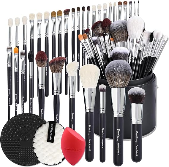 Bueart Design 34Pcs Pro Real Goat Hair Horse Makeup Brushes Set Holder | makeup Artist labeled makeup brush set,Foundation & Concealer,Eyeshadow,Powder,Contour & Sculpting,Contour & Sculpting