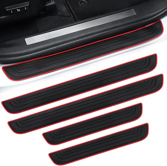 4PCS Car Door Sill Protector for Toyota Corolla Supra Highlander Car Door Edge Guards Welcome Pedal Protection Wrap Scratch Protection,Black Red