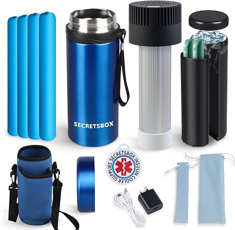 Insulin Cool Box Electric 2-8°C Medication Travel Insulin Cool Bag Electric TSA Approved Medication Cool Box with Adjustable Ice Bag Navy Blue