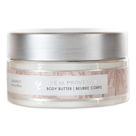 Pre de Provence Collection Shea Butter Enriched Body Butter Soothing & Hydrating Emollient Cream Body Moisturizer for Women, 6.7 Fl Oz, Coconut