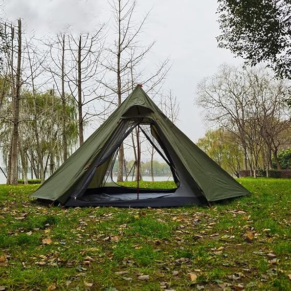 Tipi Hot Tent with Fire Retardant Stove Jack for Flue Pipes, 3~4 Person,Double Layer All Weather Easy Setup, Lightweight, Teepee Tents for Family Team Outdoor Backpacking Camping Hiking