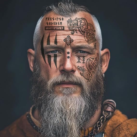 Viking Warrior Face Tattoo Set - Viking Costume Tattoos/Viking Temporary Tattoos/Viking Face Tattoos