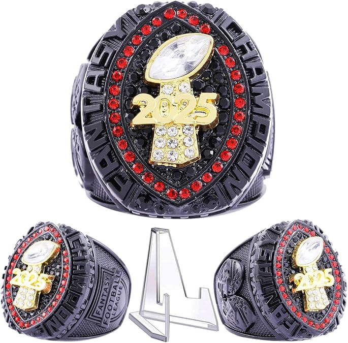 2025 Fantasy Football Championship Ring | Heavy FFL Champion Trophy Ring | Gold Silver Tone Plated Award Trophy for Fantasy Football League Winner