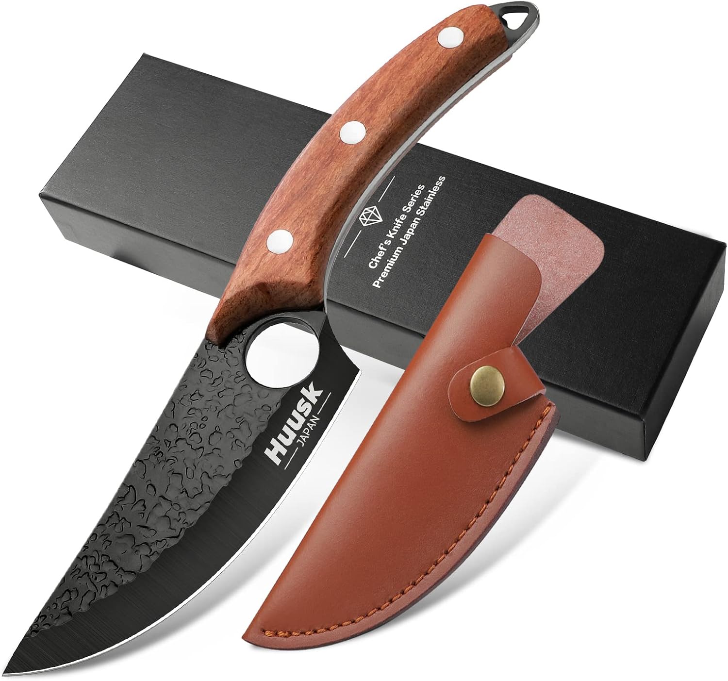 Huusk Upgraded Knife Japan Kitchen Caveman Knife Japan Knife Viking Knife with Sheath Boning Knife for Meat Cutting Ultimo Knife for Kitchen or Camping Outdoor Thanksgiving Christmas Gift