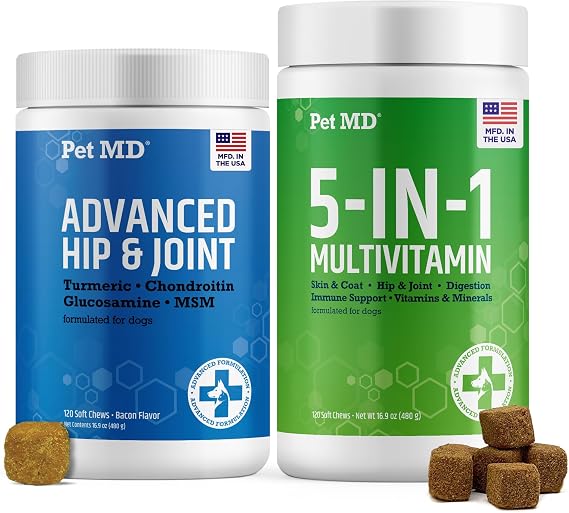 Pet MD 5in1 Multivitamin & Advanced Hip & Joint Soft Chew Bundle