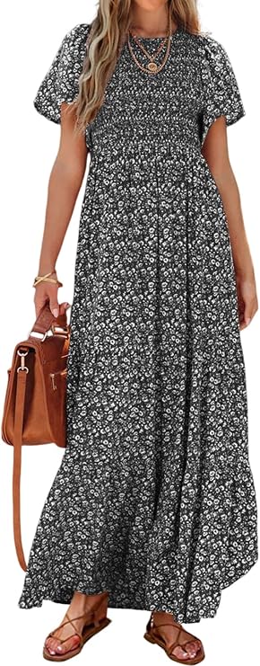 PRETTYGARDEN Women's 2026 Summer Casual Flutter Sleeve Floral Maxi Dress