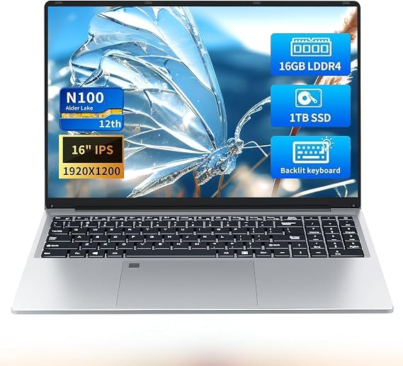 16 Inch Gaming Laptop, Laptops Celeron N100 (up to 3.4GHZ) Wind 11 Pro Laptop Gamer 16GB 1TB SSD,Traditional Laptops Full HD 1920x1200 Display, Fingerprint Unlocking Backlit Keyboard Netbook