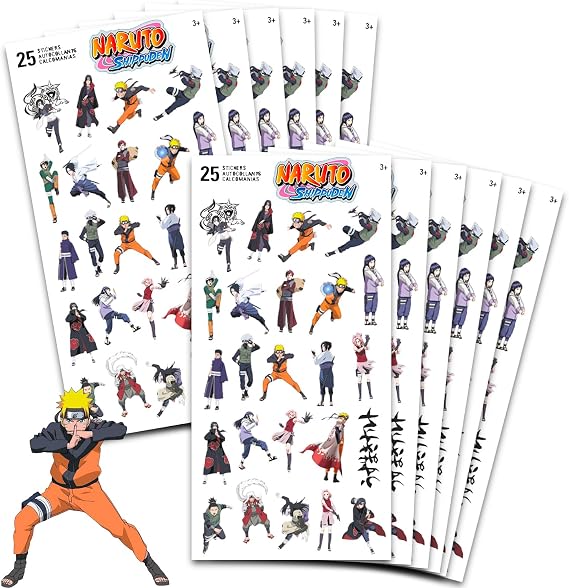 Naruto Stickers Party Favors for Kids Teens 12 Pack Bundle