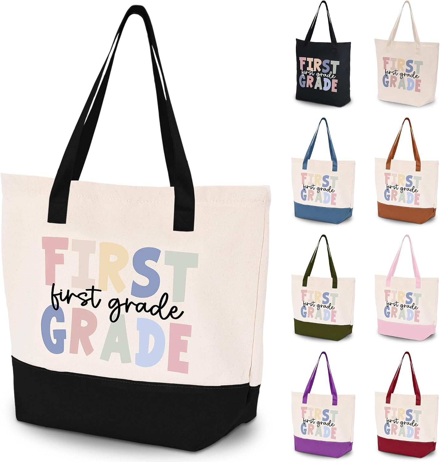 HIFA First Grade Teacher Tote Bag for School, Canvas Tote Bag - Top Zipper Closure - Gift for 1st Grade School Teachers