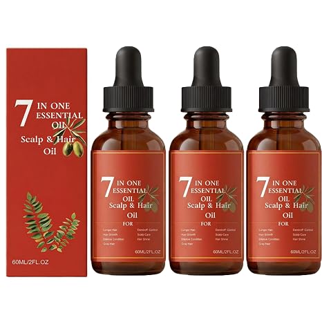 Hair Growth Oil Hair Grow 7 in One Essential Deep Scalp Nourishing Hair for Thicker Fuller Hair Repair Dry Hair Strengthen Roots Lightweight Non-Greasy Formula for Men and Women (3 Pieces)