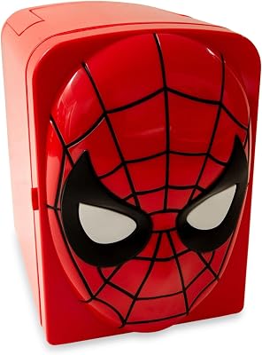 Marvel Comics Spider-Man 4-Liter Mini Fridge Thermoelectric Cooler With Light-Up Eyes | Holds 6 Cans | Small Refrigerator Drink Cooler for Soda, Beer, Skincare