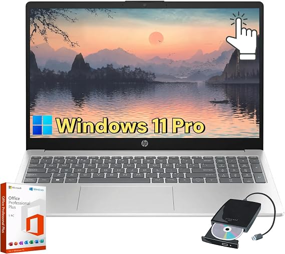 HP Touchscreen Laptop for Business & Student - 15.6-inch Display | Intel i3-1215U | Windows 11 Pro & Lifetime Microsoft Office Pro | Numeric Keypad | Fast Charge | 16 GB RAM + 1 TB SSD